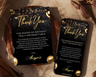 Black and Gold Thank You Card & Gift Tag Template | Editable Printable Design