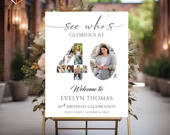 40th Birthday Photo Collage Welcome Sign, Editable Canva Template, Number 40 Photo Board Poster, Printable Birthday Sign