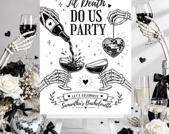 Til Death Do Us Party Bachelorette Welcome Sign | Bride or Die Halloween Bach Decor | Gothic Party | Editable Canva