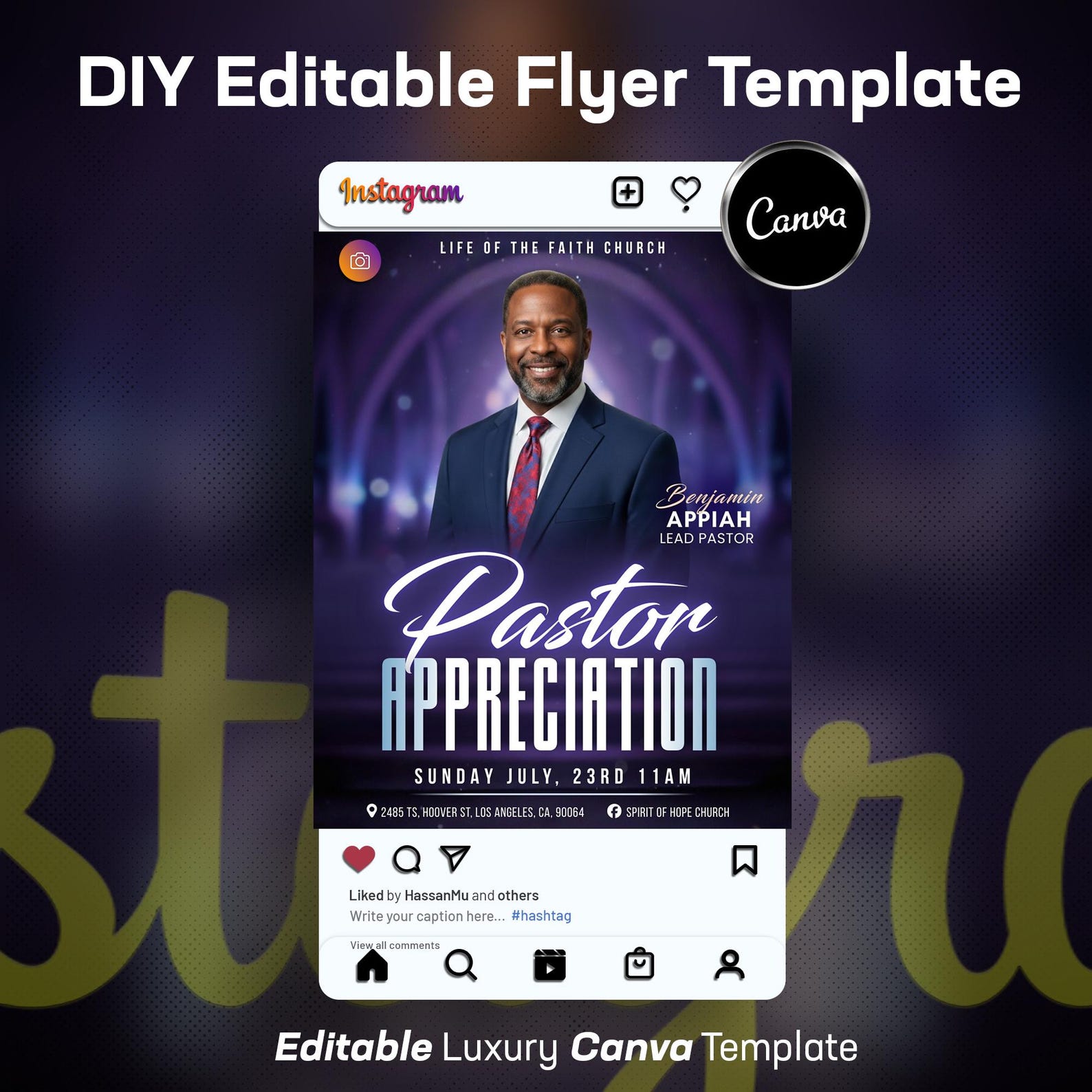 Pastor Appreciation Flyer Template | Church Anniversary & Honor Service ...