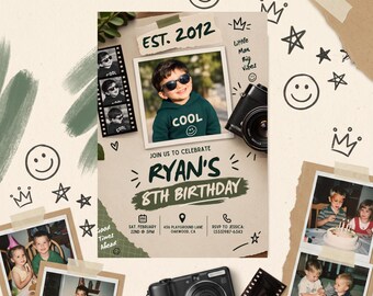 30th Birthday Photo Invitation | Vintage 1996 Birthday Party Invite | Retro Digital Camera | Editable Canva Template