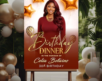 Editable Birthday Welcome Sign: Gold Birthday Party Poster (Digital Download, Canva Template)