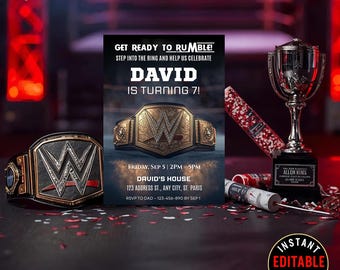 Editable Wrestling Birthday Invitation | Championship Belt Design (Digital Download)