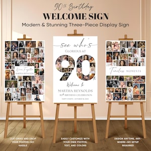 90th Birthday Photo Collage Welcome Sign: Editable Milestone Party Decor (Digital Download)