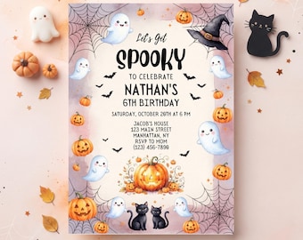 Spooky Birthday Invitation | Ghost Pumpkin Party Invite (Digital Download)