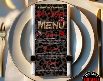 Cheetah Print Party Menu Template: Editable Leopard Design (Digital Download)