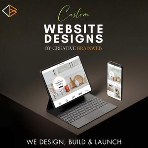 May include: An image promoting website design services. A tablet and smartphone show a website interface. The text reads "Custom WEBSITE DESIGNS by Creative Brainweb." The bottom of the image says "WE DESIGN, BUILD & LAUNCH."