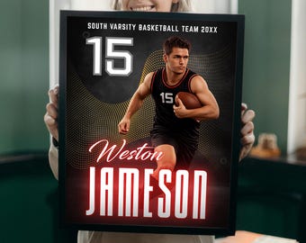 Senior Night Basketball Poster Template | Senior Boys Sports Poster | Editable Canva Team Poster Design