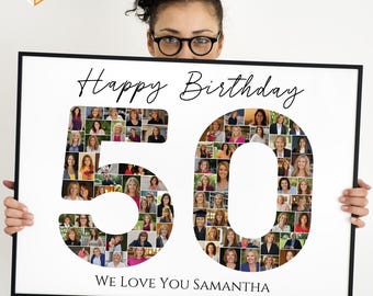 50th Birthday Photo Collage Gift | Editable Number Poster (Canva Template)