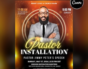 Church Pastoral Installation Flyer | Pastor Ordination Event Template | Editable Canva
