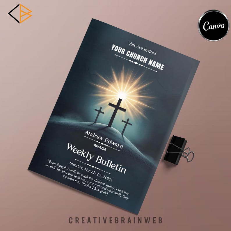Church Bulletin Template Editable Canva Bifold Program Worship