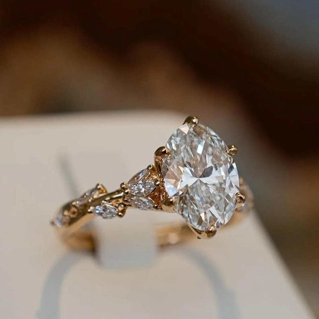 3CT Oval Cut Moissanite Engagement Ring 14K Solid Yellow Gold Twisted ...
