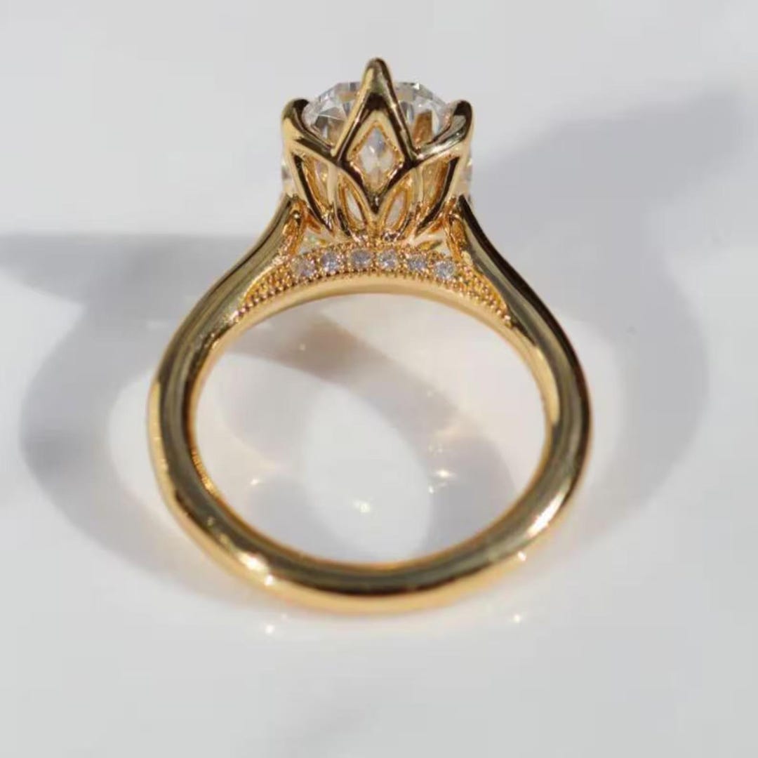 3CT Oval Cut Moissanite Engagement Ring 14k Solid Yellow Gold 6 Prong ...