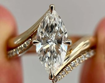 2ct Marquise Cut Moissanite Brautring Set, 14K solides Gelbgold,mit einer Umgehungsschiene Eternity Band Verlobungsring Set Versprechen Ring Geschenk für sie