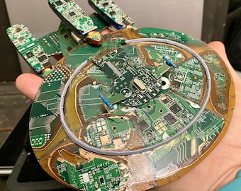 USS Enterprise NCC-1701-D built from upcycled motherboard parts, 3 Nacelle Variant from “All Good Things”