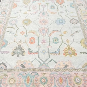 Gray Pink 8x8Turkish Oushak Rug, 9x12 Hand Knotted Rugs, Handmade Wool Rug, 6x9 Bedroom Rugs, Large Area Rug, 5x8 Living room