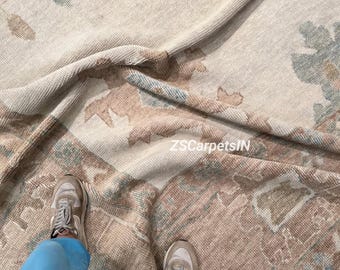 Winter white oushak rug, modern hand knotted rug 100%high quality wool 8x10 9x12 10x14 12x15 Rugs for Living Dining,bedroom custom size rug