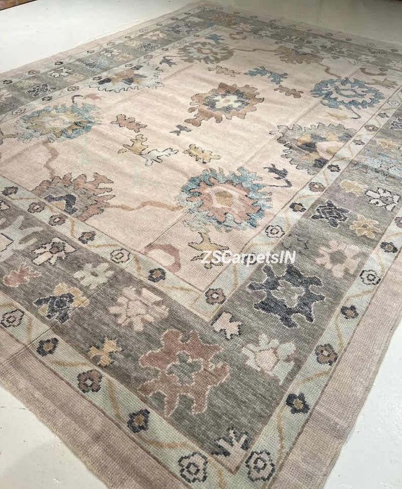 Serene Petal Oushak Rug, Muted Beige New Zealand Wool Rug Traditional ...