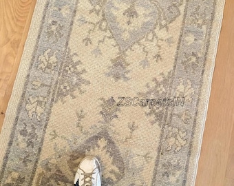 Cream Soft Gray runner rug High quality wool Hand Knotted Rug Contemporary 2.5x12, 3x12 3x16 4x12, for for Entryway Kitchen Custom size Rug