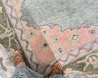 Pastel oushak rug, Boho Rugs hand knotted Rugs 9x12, 8x10, 7x10, 10x14, 12x15 for kitchen, bedroom living, dining room rug Custom size Rug
