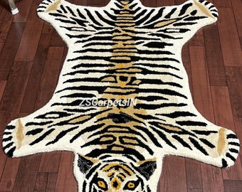 Tiger Hand Tufted rug, New Zealand wool, Animal print patterned 5x8, 6x9, 4x6, 7x10, 9x12, rugs for bedroom, irregular rugs Custom size