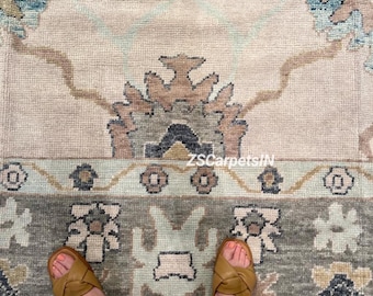 Serene petal Oushak Rug, muted beige New Zealand wool rug Traditional boho 9x12 10x14 12x15 Rugs for bedroom dining living room custom size