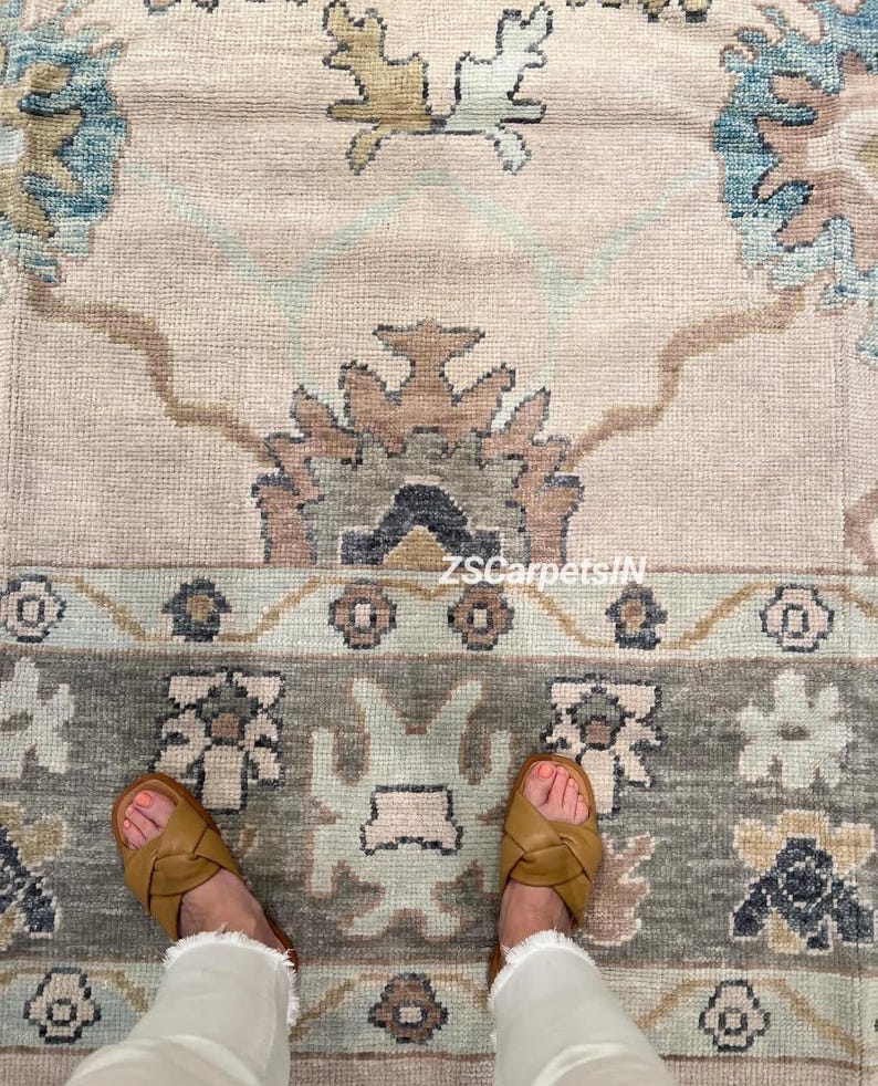 Serene Petal Oushak Rug, Muted Beige New Zealand Wool Rug Traditional ...