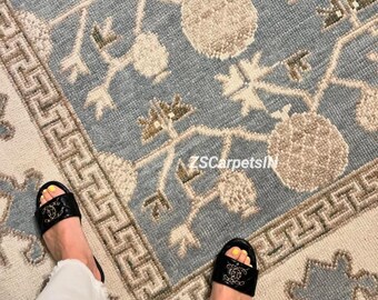 Blueish gery oushak rug high quality wool rug hand knotted rug 8x10 9x12 10x14 12x15 Oversized Large Area Rug Rugs for Living custom size rug