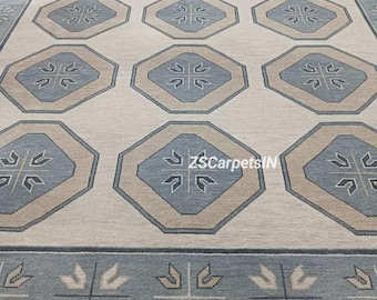 Beige Diamond Oushak Rug, Hand Knotted Rug, New Zealand Wool, 8x10 9x12 10x14 12x15 Oversized Large Area Rug, Rugs for Living Dining Bedroom