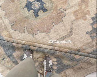 Pale horizon Oushak Rug, New Zealand wool Traditional floral rug Muted Neutral rug 9x12 10x14 12x15 for bedroom living room custom size rug