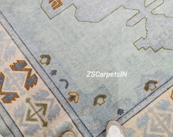 Sky oushak rug, hand knotted rugs High quality wool rug, 6x9 8x10 9x12 10x14 12x15 Oversized Rugs for Living Dining, bedroom custom size rug