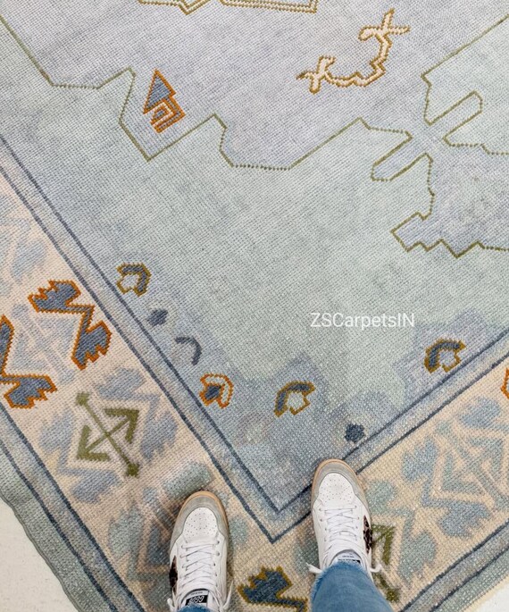 Soft Sky blue Rug, Hand knotted rug, Oushak rug,Area rug,6x9 7x10 8x10, 9x12, 10x14 Rugs for bedroom,living dining room rug Custom size Rug