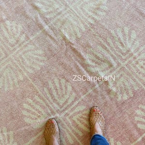Alfombra anudada rosa marfil apagado, alfombra de lana de alta calidad, alfombra con estampado de hojas, alfombra geométrica oushak de 8x10, 9x12, 10x14 para sala de estar, comedor y dormitorio.