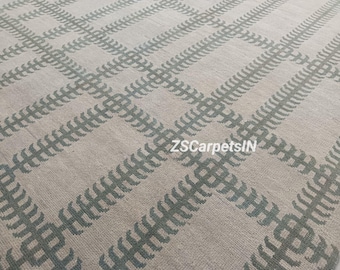 Boxed Leaf Oushak Rug, Hand Knotted Rug, New Zealand Wool, 8x10 9x12 10x14 12x15 Oversized Large Area Rug, Rugs for Living Dining Bedroom