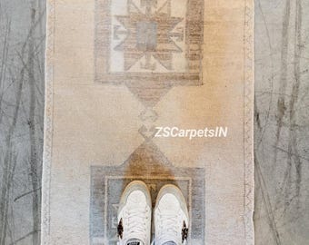 Muted beige box pattern Runner oushak rug high quality rug 2.5x12, 3x12, 3x16 Rugs for home decor Entryway, Kitchen, Hallway custom size rug