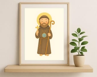Saint Benedict (San Benito) Art Print: religieuze illustratie (digitale download)