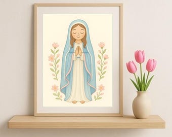 Impression d'art Notre-Dame de Lourdes (Virgen de Lourdes) : illustration religieuse (téléchargement numérique)