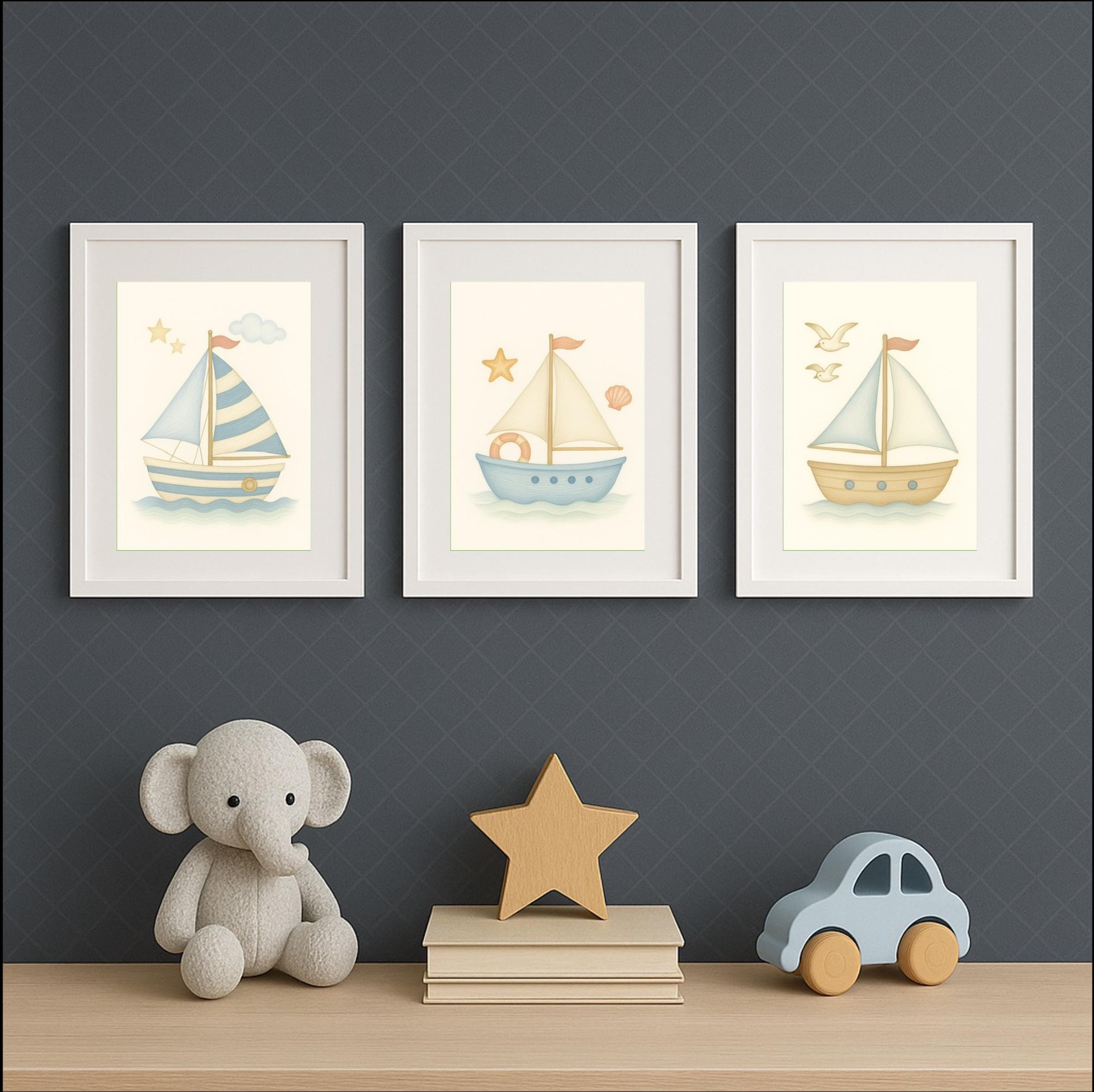 The Little Sailboat Collection | Wall Art Set of 3 Prints | Cute Sailboat Art | Digital Download | Nautical Kids Decor | Nautical Nursery