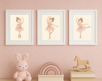 The Ballerina Collection | Wall Art Set of 3 Prints | Ballerina Art | Digital Download | Kids Room Decor | Girl Nursery Art