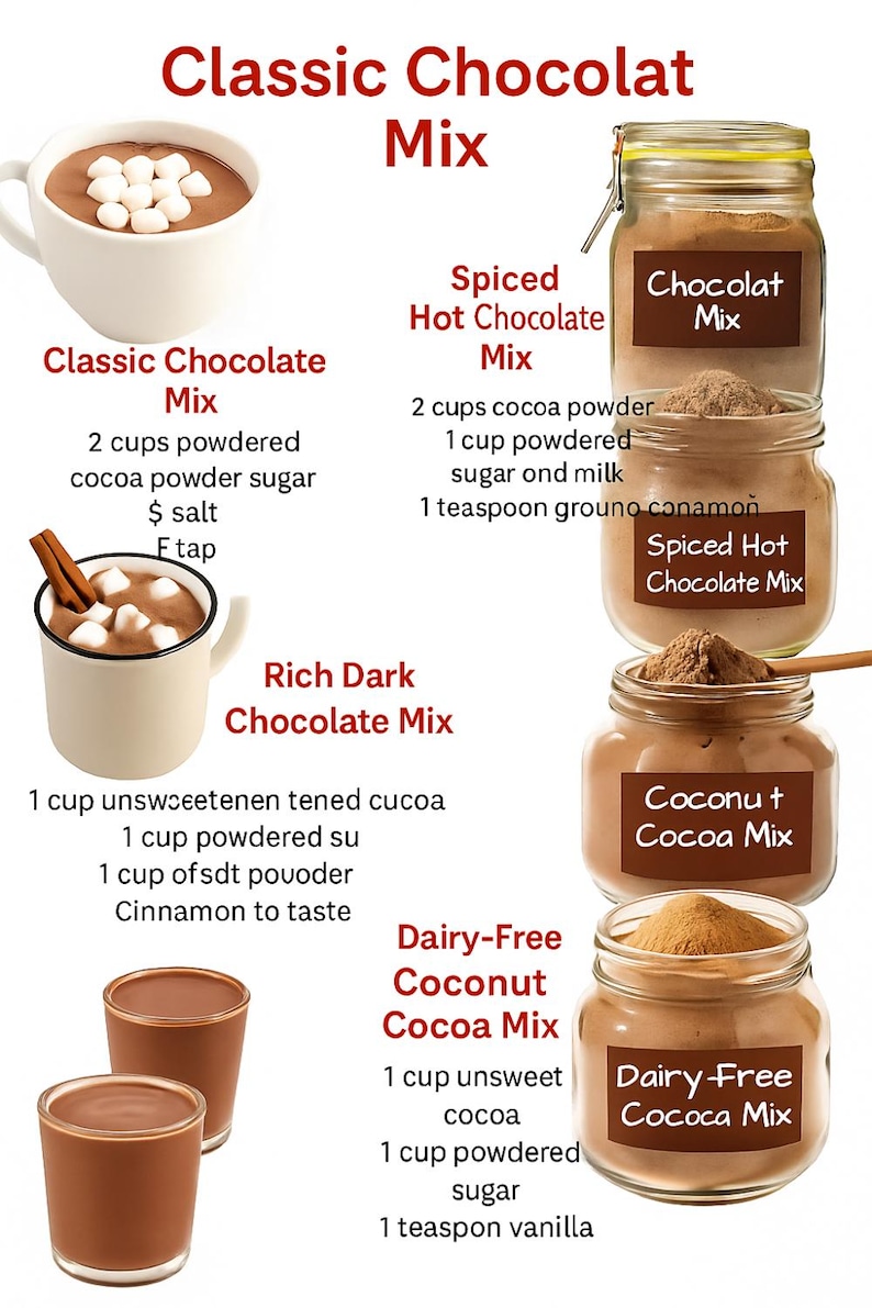 Hot Chocolate Mix Recipe: Classic, Spiced, Dark, Coconut Download. - Etsy