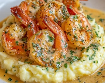 Camarones cremosos con mantequilla de ajo y puré de papas: receta fácil estilo restaurante para descargar.