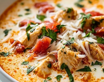 Sopa cremosa de pollo a la parmesana en olla de cocción lenta / Receta fácil en olla de cocción lenta / Descargar.