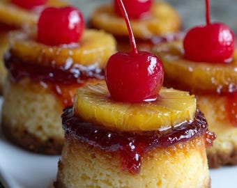 Descargar receta casera de mini tarta de queso invertida con piña.
