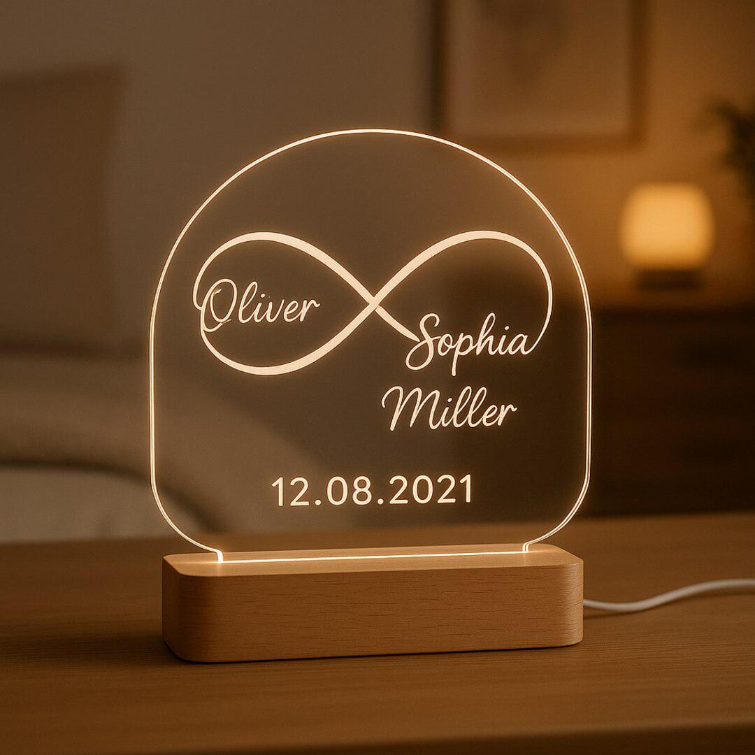 Noctifiers Infinity Infinity Symbol Night Light – Personalized LED Gift With Laser Engraved ...