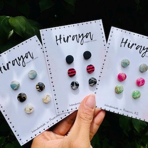 Mini Polymer Clay Stud Earring Set | 3-Pair Bundle, Hypoallergenic Posts