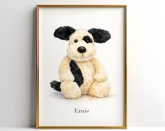 Jellycat Inspired Watercolour Derreck the Dog Habitat Style Print
