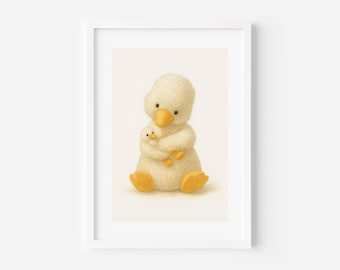 Jellycat Huddles Duck and Duckling A4 Art Print Wall Decor Poster