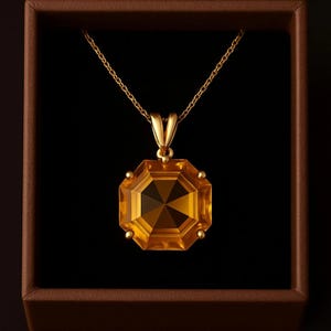 Citrine Cushion Pendant Necklace: Gold or Silver Plated, November Birthstone