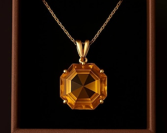 Citrine Cushion Pendant Necklace: Gold or Silver Plated, November Birthstone