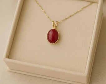 Karneol Anhänger Halskette: Gold Roter Stein, Minimalistischer Edelstein Anhänger